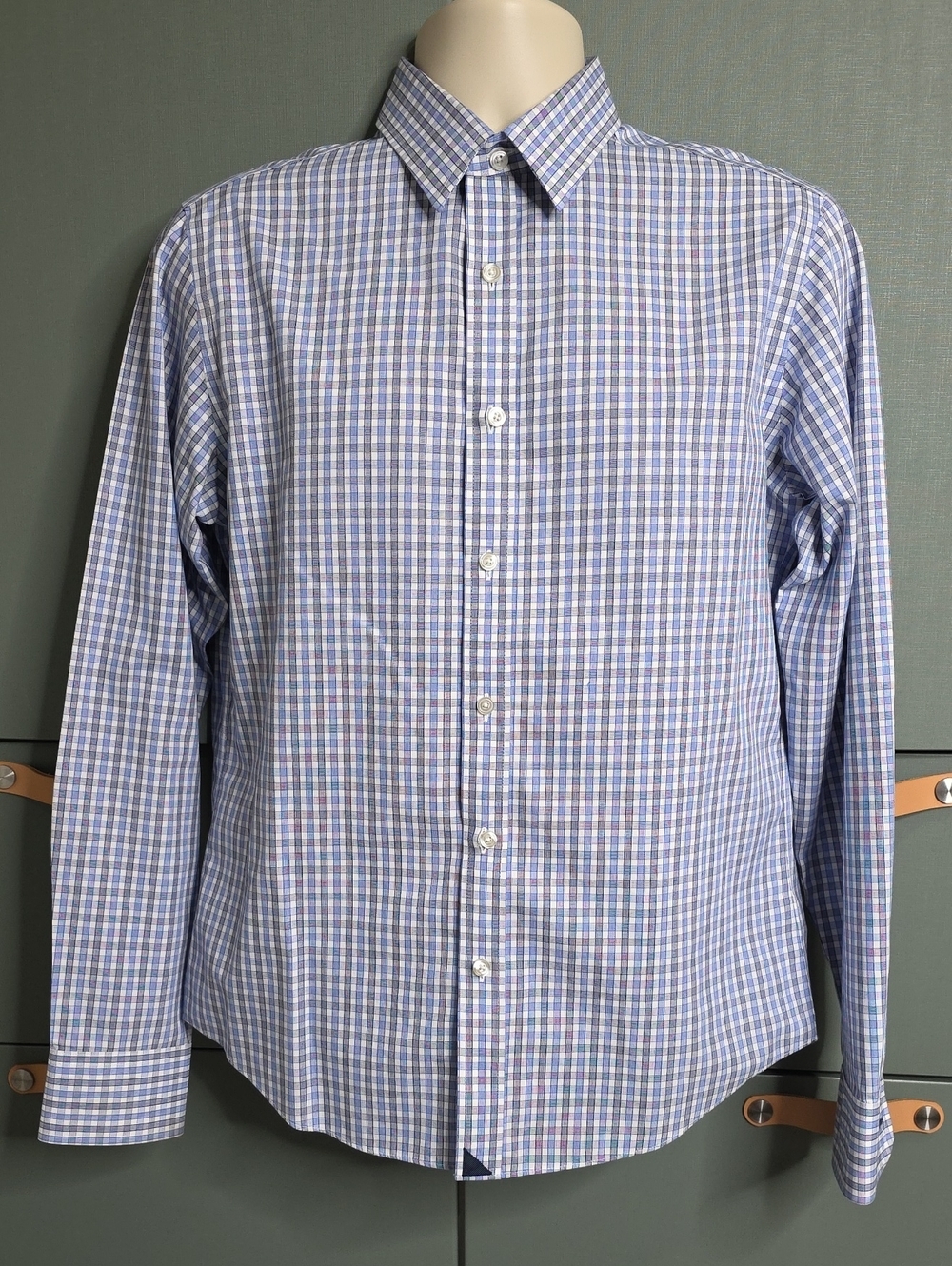 863. UNTUCKit Durif WF 01096 Slim Fit Shirt Blue Gingham Check Mens M Fall 2020